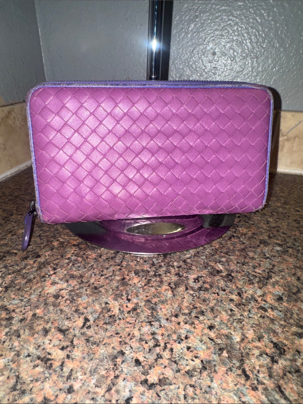 Bottega Veneta Rare Purple Intrecciato Leather Zip Around Long Wallet Guc